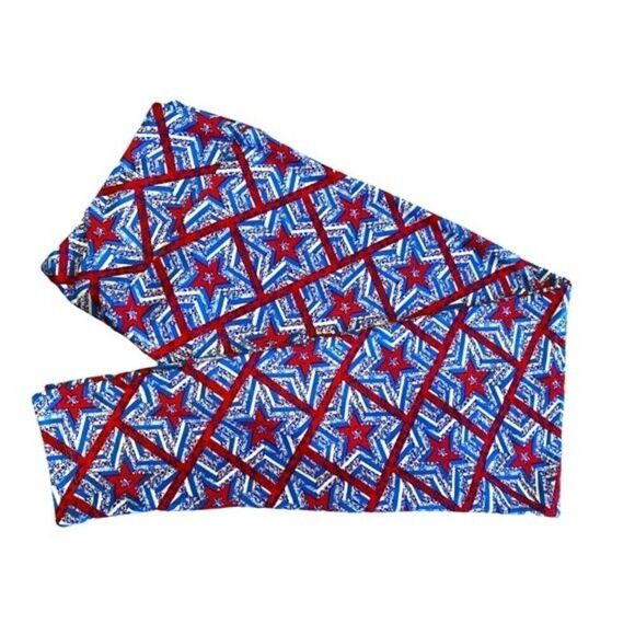 0479 LuLaRoe Size T & C Leggings Red and Blue Stars Print New - Picture 1 of 4
